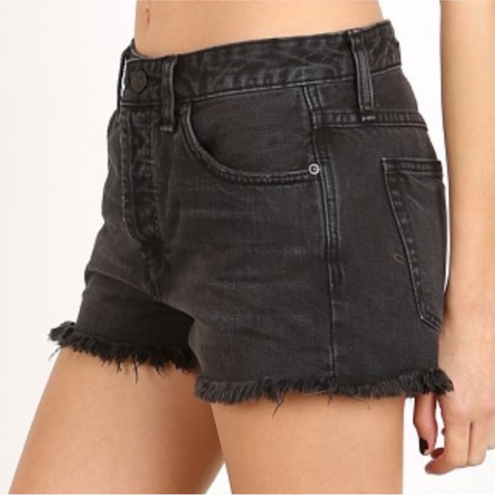 Free People Rock Denim Uptown Short Blackbird Button Fly Frayed Hem Festival-25